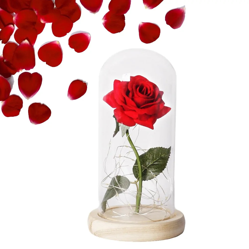 Beauty And The Beast Rose Rose In LED Glass